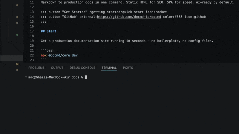 docmd dev server preview